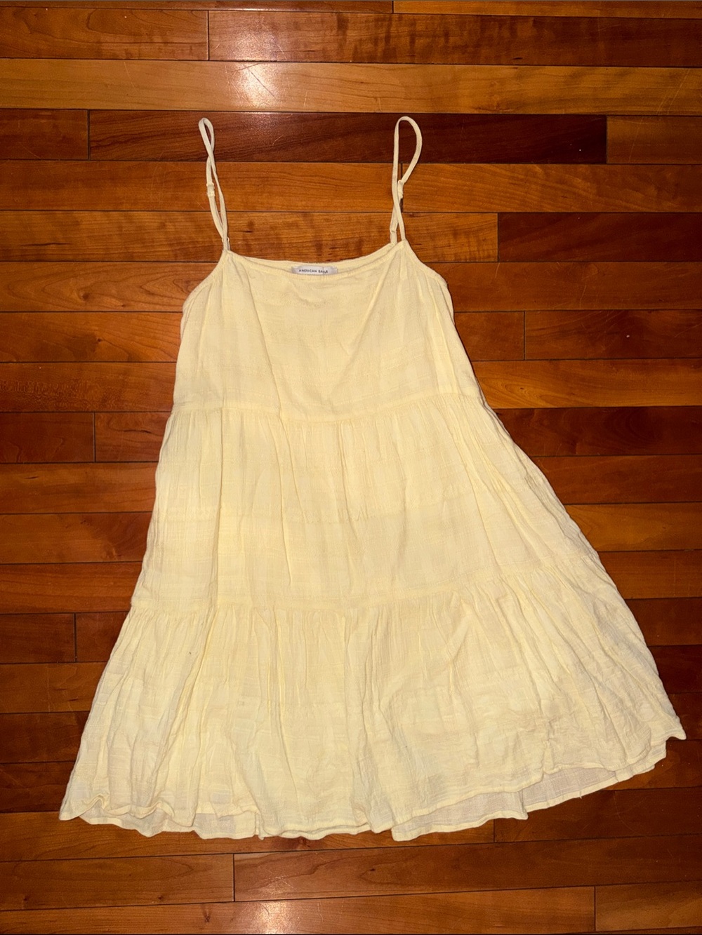 American Eagle Outfitters Pale Yellow Tiered Spaghetti-Strap Mini Dress